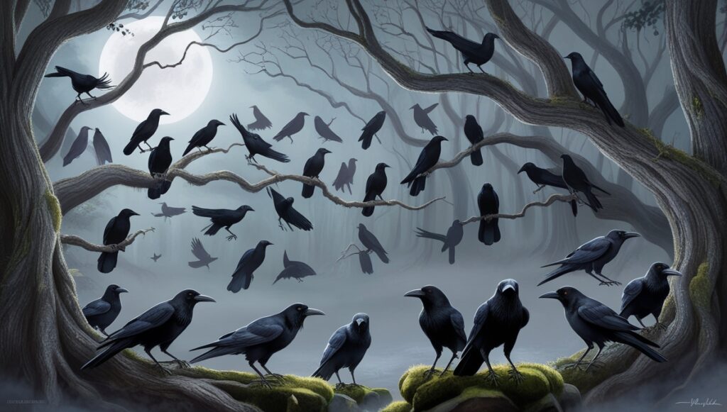 Crows Gathering in Large Numbers meaning